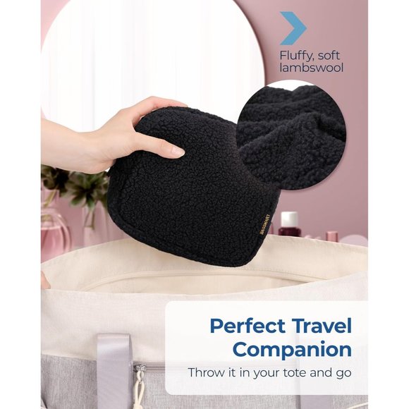 BAGSMART Women Winter Sherpa Warm Soft Puffy Cosmetic Pouch Compact Make Up Bag - Picture 3 of 7